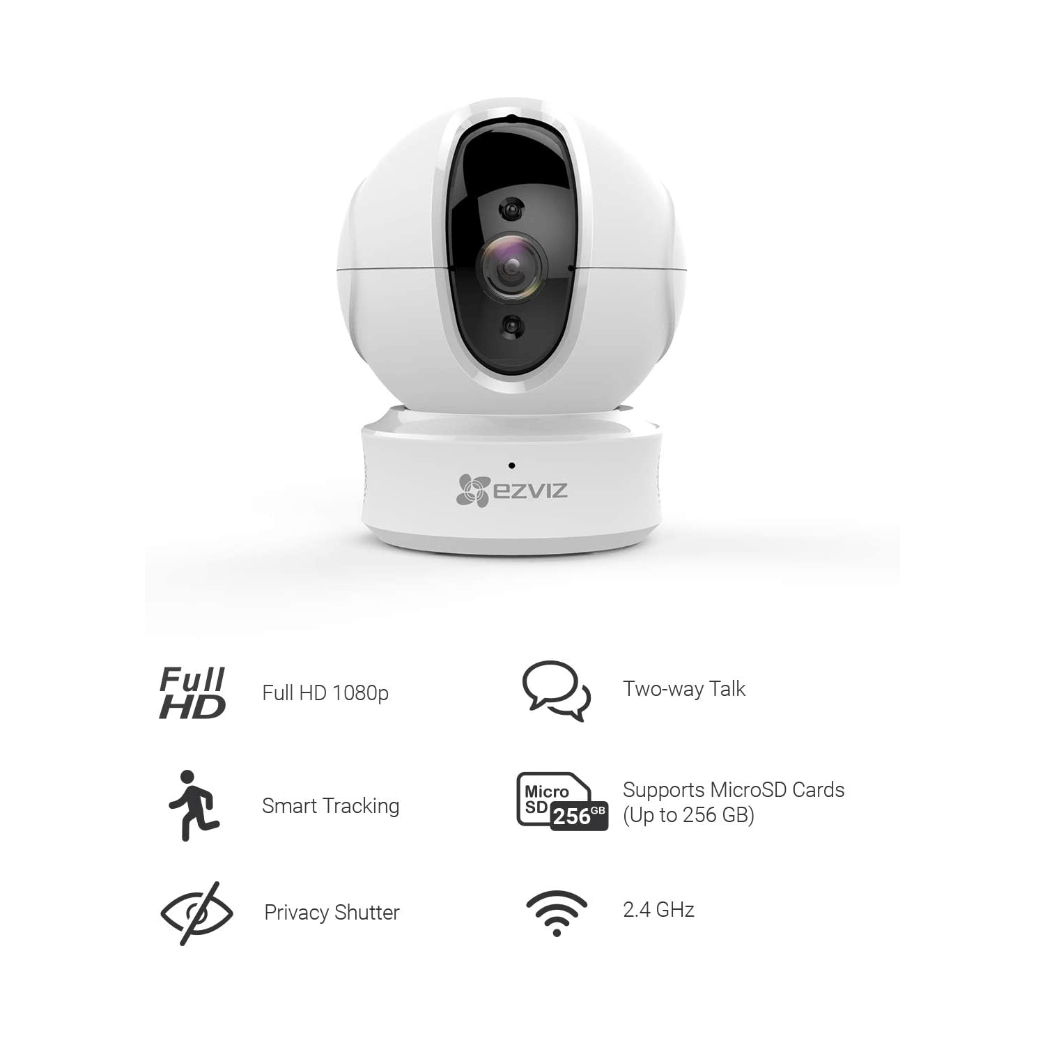 EZVIZ C6CN 1080p Indoor Pan/Tilt WiFi Security Camera, 360° Coverage, Auto Motion Tracking, Two-Way Audio, Clear 30ft Night Vision, Supports MicroSD Card up to 256GB (Sold Seperately), 2.4GHz WiFi
