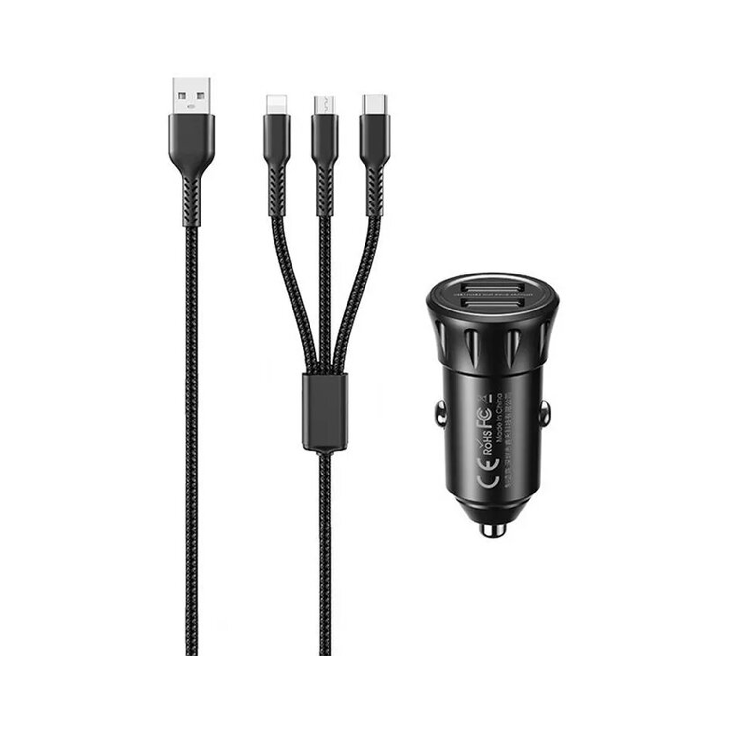 RCC236 Vanguard Series 2.4A Car Charger 3-in-1 Charging Cable Black Remax